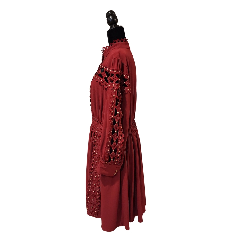 Chic Long Sleeve Burgundy Dress - Picture 3 of 5